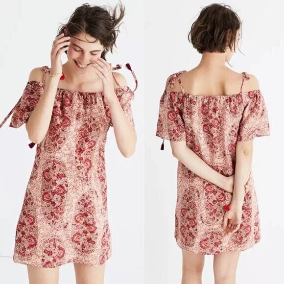 Madewell Watercolor Paisley 100% Silk Cold Shoulder Dress G6410 Women’s Size XXS - Picture 1 of 11